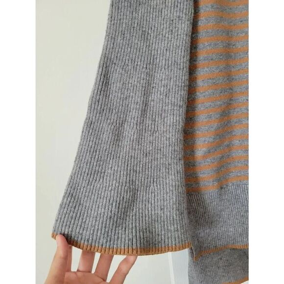 Anthropologie Elise Ribbed Tunic Gray Brown Stripe Off-the-Shoulder Size XS - Picture 3 of 11